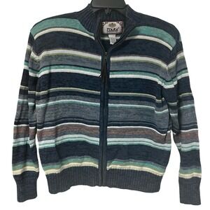 TIARA INTERNATIONAL Vintage Striped Full Zip Sweater Size L Ramie Cotton